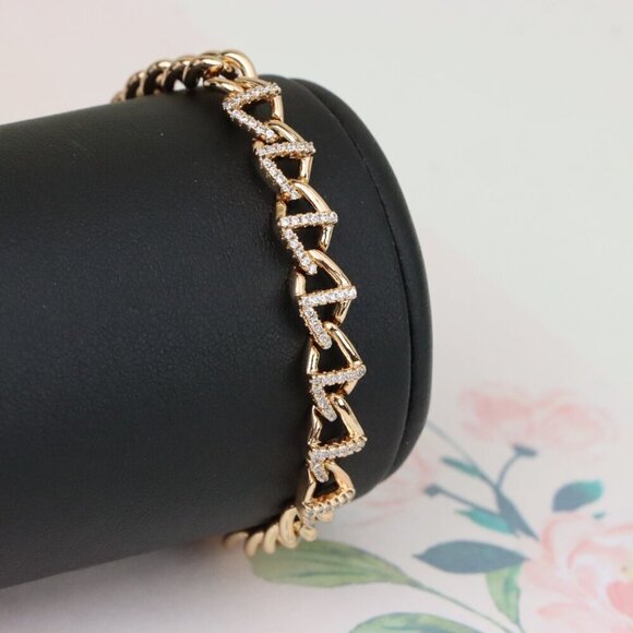 "Elegant Rose Gold Zigzag Chain Bracelet with Dazzling CZ Stones, XPBL0944 - Picture 7 of 12